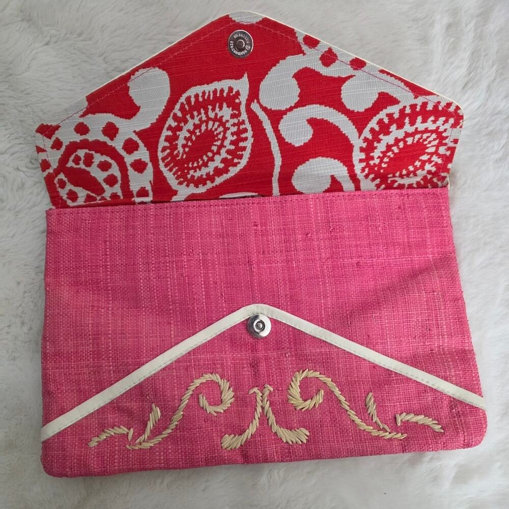 Scoop Beach Pink Cream Envelope Clutch Bag Embroidered Woven Detailed Handbag - Picture 2 of 8